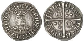 MEDIEVAL COINS: CATALONIA-KINGDOM OF ARAGON
Croat. PERE III. BARCELONA. Anv.: PETRUS DEI GRACIA REX. Efigie coronada a izquierda. Flor-cruz-flor. Rev...