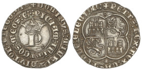 MEDIEVAL COINS: KINGDOM OF CASTILE AND LEÓN
Real. PEDRO I. CORUÑA. Anv.: Con punto a la izquierda de la P coronada. Rev.: +PETRS/U:REX:REX:CASTELLE:E...