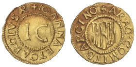 SPANISH MONARCHY: IOHANNA AND CHARLES
1/2 Principat. BARCELONA. Anv.: IC. IOANNA ET KAROLVS R. Armas catalanas. Rev.: ARAG.COMIT BARCINO. 1,74 grs. L...