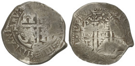 SPANISH MONARCHY: PHILIP IV
8 Reales. 166(4). POTOSI. E. 27,90 grs. Una fecha visible. El 4 solo parcialmente. AC-1528. MBC.