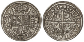 SPANISH MONARCHY: CHARLES II
4 Reales. 1684. SEGOVIA. B.R. 12,98 grs. La segunda A de HISPANIARAM sin travesaño. Pátina. ESCASA. AC-563. MBC+.