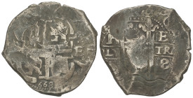 SPANISH MONARCHY: CHARLES II
8 Reales. 1668. POTOSI. E. 26,86 grs. Dos fechas visibles una parcialmente. AC-699. MBC.