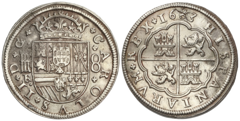 SPANISH MONARCHY: CHARLES II
8 Reales. 1683. SEGOVIA. B.R. 26,36 grs. (Hojita e...