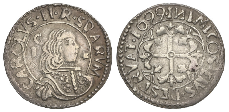 SPANISH MONARCHY: CHARLES II
1 Real. 1699. CAGLIARI. 2,28 grs. AR. Acuñación al...