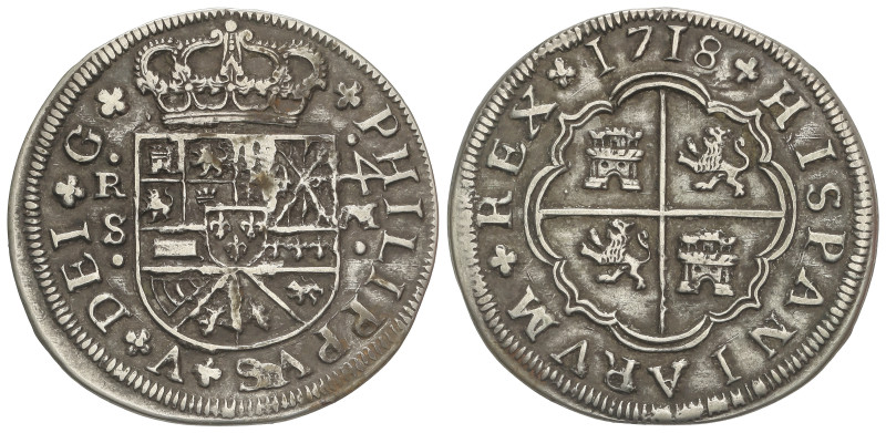 SPANISH MONARCHY: PHILIP V
4 Reales. 1718. SEVILLA. M. Anv.: Tres flores de lis...