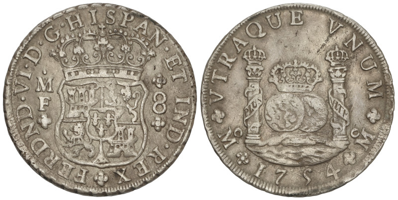 SPANISH MONARCHY: FERDINAND VI
8 Reales. 1754. MÉXICO. M.F. 26,94 grs. Columnar...