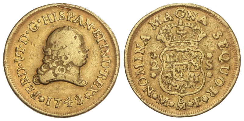 SPANISH MONARCHY: FERDINAND VI
2 Escudos. 1749/8. MÉXICO. M.F. 6,61 grs. (Desco...