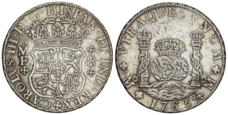 SPANISH MONARCHY: CHARLES III
8 Reales. 1765. MÉXICO. M.F. 27 grs. Columnario. ...