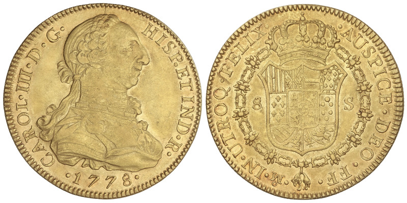 SPANISH MONARCHY: CHARLES III
8 Escudos. 1778. MÉXICO. F.F. 26,99 grs. Ceca y e...