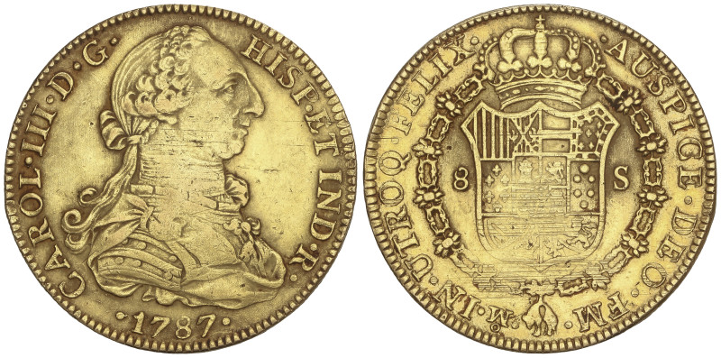 SPANISH MONARCHY: CHARLES III
8 Escudos. 1787. MÉXICO. F.M. 26,96 grs. Ceca y e...