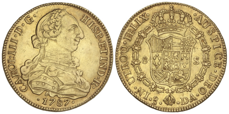 SPANISH MONARCHY: CHARLES III
8 Escudos. 1787. SANTIAGO. D.A. 26,95 grs. (Peque...