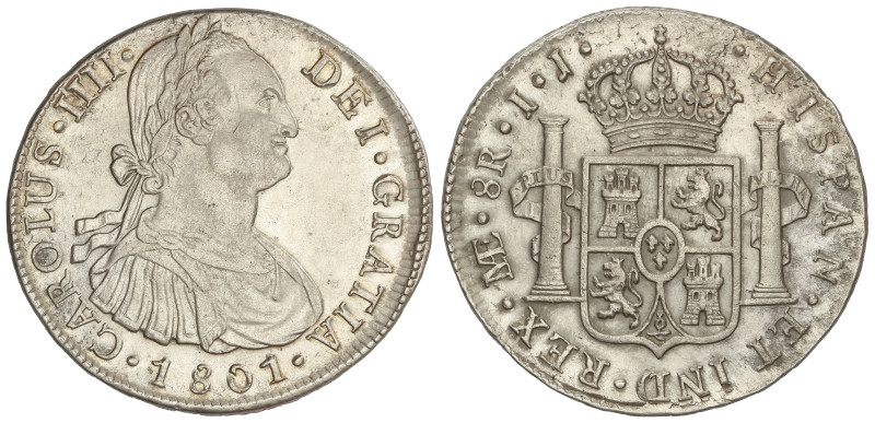 SPANISH MONARCHY: CHARLES IV
8 Reales. 1801. LIMA. I.J. 26,28 grs. (Leves oxida...