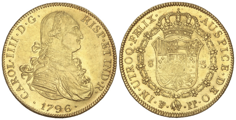 SPANISH MONARCHY: CHARLES IV
8 Escudos. 1796. POTOSÍ. P.P. 26,92 grs. Acuñación...