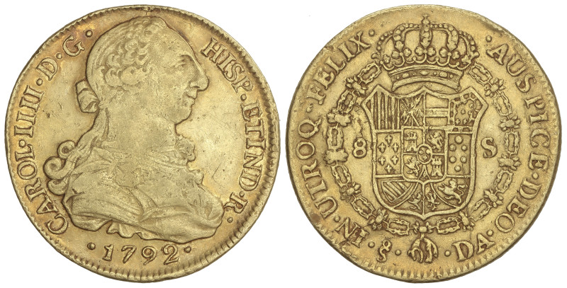 SPANISH MONARCHY: CHARLES IV
8 Escudos. 1792. SANTIAGO. D.A. 26,89 grs. Busto d...