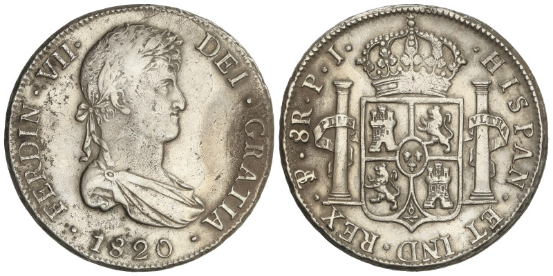 SPANISH MONARCHY: FERDINAND VII
8 Reales. 1820. POTOSÍ. P.J. 26,57 grs. (Limpia...