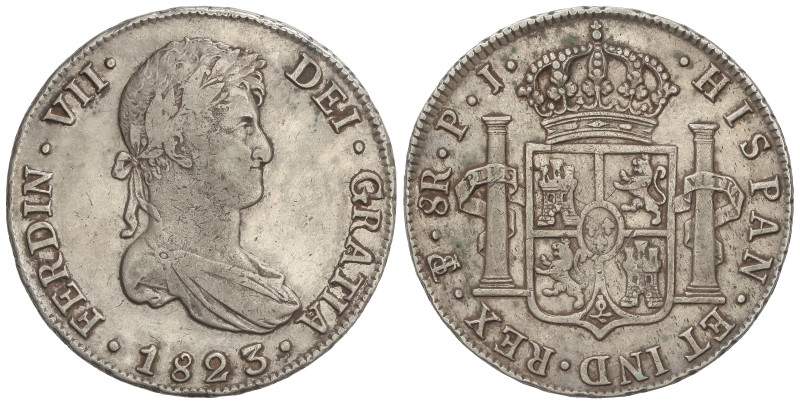 SPANISH MONARCHY: FERDINAND VII
8 Reales. 1823. POTOSÍ. P.J. 26,93 grs. Pátina....