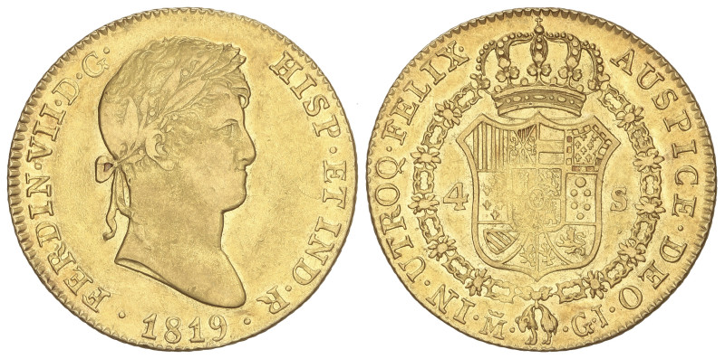 SPANISH MONARCHY: FERDINAND VII
4 Escudos. 1819. MADRID. G.J. 13,43 grs. Acuñac...