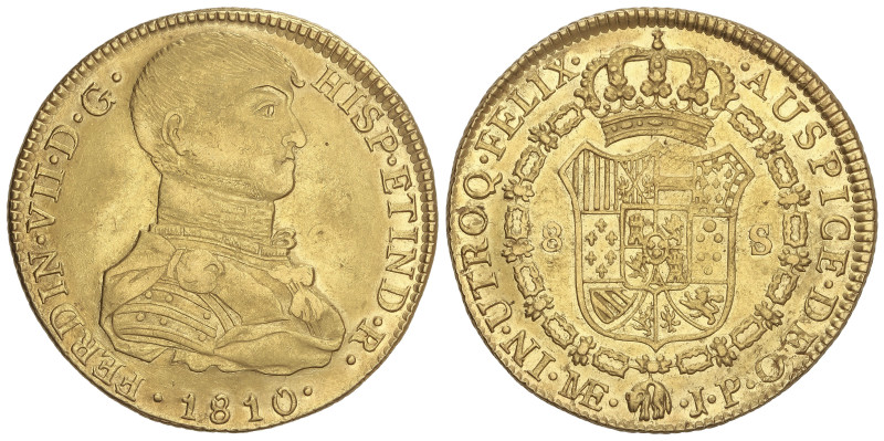 SPANISH MONARCHY: FERDINAND VII
8 Escudos. 1810. LIMA. J.P. 27,01 grs. Busto in...