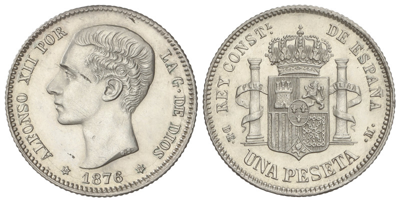 PESETA SYSTEM: ALFONSO XII
1 Peseta. 1876 (*18-76). D.E-M. (Limpiada en anverso...