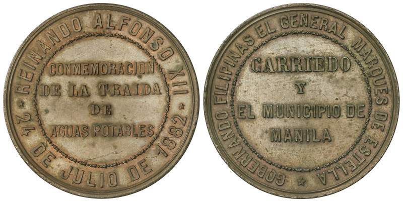 PESETA SYSTEM: ALFONSO XII
Medalla Traida de Aguas. 1882. MANILA. Anv.: Traida ...