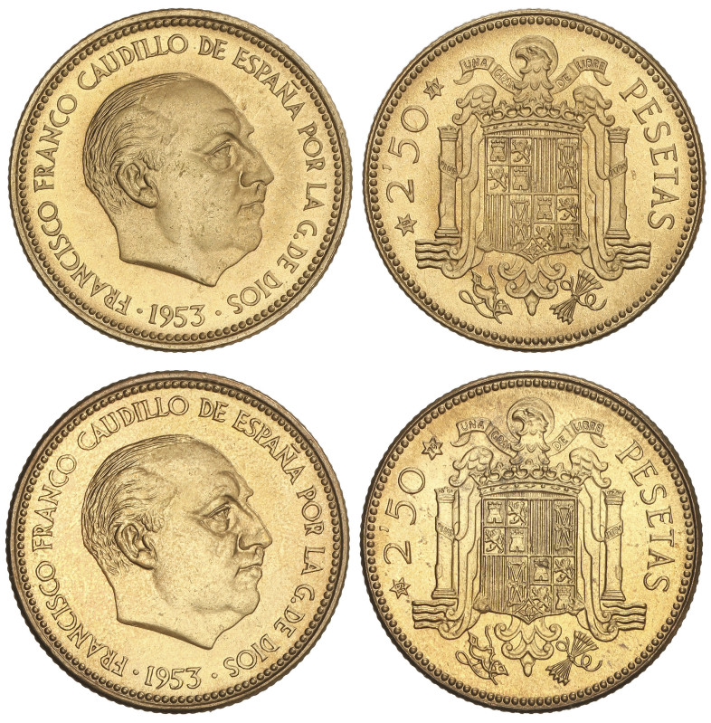 PESETA SYSTEM: ESTADO ESPAÑOL
Lote 2 monedas 2, 50 Pesetas. 1953 (*19-70) y (*1...