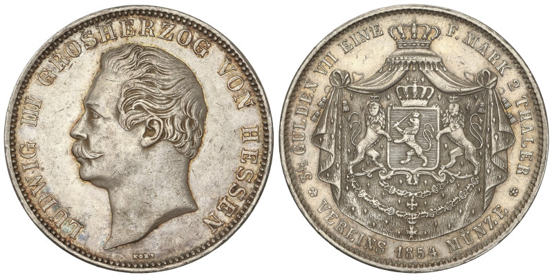 WORLD COINS: GERMAN STATES
2 Thaler (3 1/2 Gulden). 1854. LUDWIG III. HESSE DAR...