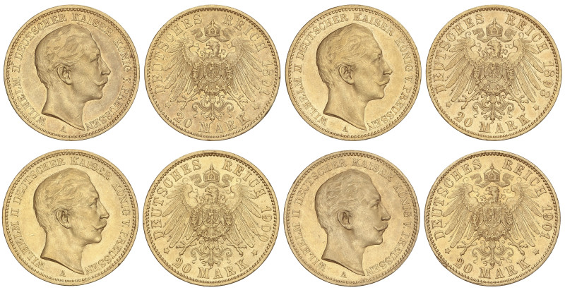 WORLD COINS: GERMAN STATES
Lote 4 monedas 20 Mark. 1891-A, 1893-A, 1900-A y 190...