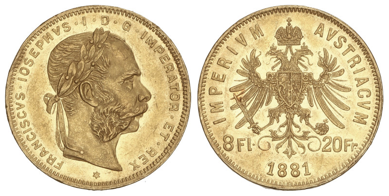 WORLD COINS: AUSTRIA
8 Florins 20 Francs. 1881. FRANZ JOSEPH I. 6,44 grs. AU. (...