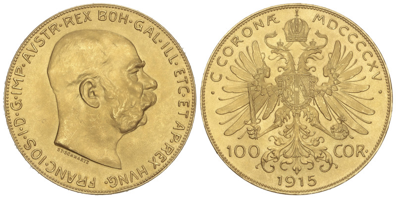 WORLD COINS: AUSTRIA
100 Corona. 1915. FRANZ JOSEPH I. 33,82 grs. AU (900). Rea...