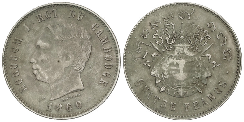 WORLD COINS: CAMBODIA
4 Francs. 1860. NORODOM I. 15,84 grs. AR. Restrike, de un...