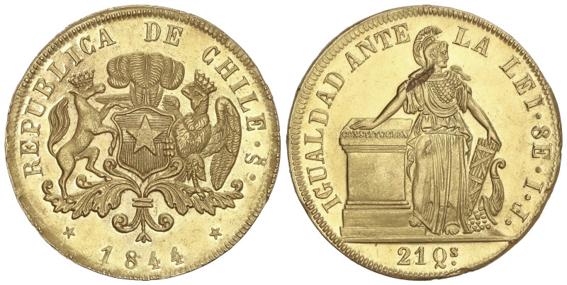 WORLD COINS: CHILE
8 Escudos. 1844. SANTIAGO. I.J. 27,16 grs. AU. MES DE ENERO ...