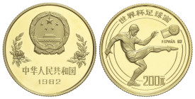 WORLD COINS: CHINA
200 Yuan. 1982. 8,5 grs. AU (917). Campeonato de Fútbol España´ 82. Fr-13, KM-61. Tirada: 1.261 piezas. PROOF.