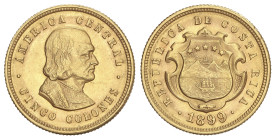 WORLD COINS: COSTA RICA
5 Colones. 1899. 3,89 grs. AU. (Leves golpecitos). Fr-21; KM-142. EBC-/EBC.