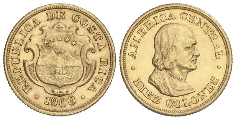 WORLD COINS: COSTA RICA
10 Colones. 1900. 7,76 grs. AU. Cristóbal Colón. Fr-20,...