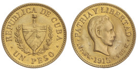 WORLD COINS: CUBA
1 Peso. 1915. 1,63 grs. AU. Jose Martí. (Descolgada, restos de soldadura). Fr-7; KM-16. MBC-.