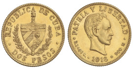 WORLD COINS: CUBA
2 Pesos. 1916. 3,32 grs. AU. Jose Martí. Fr-6; KM-17. EBC-.