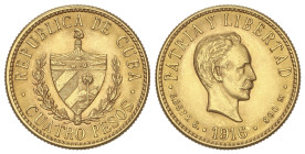 WORLD COINS: CUBA
4 Pesos. 1916. 6,67 grs. AU. José Martí. Fr-5; KM-18. EBC.