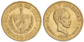 WORLD COINS: CUBA
20 Pesos. 1915. 33,35 grs. AU. Jose Martí. (Golpecitos y rayitas). Fr-1; KM-21. EBC-.