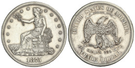 WORLD COINS: UNITED STATES
Trade Dollar. 1875-S. SAN FRANCISCO. 27,11 grs. AR. (Rayitas y golepcitos). KM-108. EBC-.