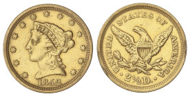 WORLD COINS: UNITED STATES
2-1/2 Dollars. 1852. 4,11 grs. AU. Coronet Head. (Descolgada). Fr-114; KM-69. MBC.