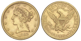 WORLD COINS: UNITED STATES
5 Dollars. 1882-S. SAN FRANCISCO. 8,35 grs. AU. Coronet Head. Fr-145; KM-101. EBC-.