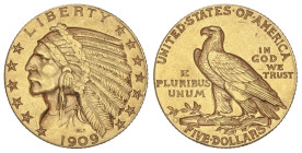 WORLD COINS: UNITED STATES
5 Dollars. 1909. 8,34 grs. AU. Indian Head. Fr-148; KM-129. EBC-.