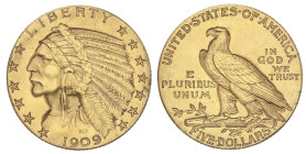 WORLD COINS: UNITED STATES
5 Dollars. 1909-D. DENVER. 8,29 grs. Indian Head. Fr-151; KM-129. EBC-.