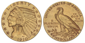 WORLD COINS: UNITED STATES
5 Dollars. 1910. 8,32 grs. AU. Indian Head. Fr-148; KM-129. EBC-.