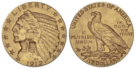 WORLD COINS: UNITED STATES
5 Dollars. 1912. 8,34 grs. AU. Indian Head. Fr-148; KM-129. MBC+.