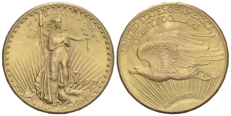 WORLD COINS: UNITED STATES
20 Dollars. 1927. 33,37 grs. AU. Saint Gaudens. Leví...