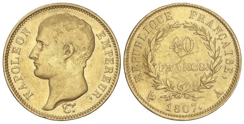 WORLD COINS: FRANCE
40 Francs. 1807-A. NAPOLEON EMPEREUR. PARIS. 12,84 grs. AU....