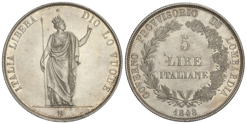 WORLD COINS: ITALIAN STATES
5 Lire. 1848-M. MILANO. LOMBARDIA. 24,96 grs. AR. (...