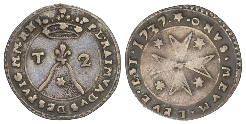 WORLD COINS: MALTA - ORDER OF KNIGHTS
2 Tari. 1737. RAMON DESPUIG. 2,08 grs. AR...