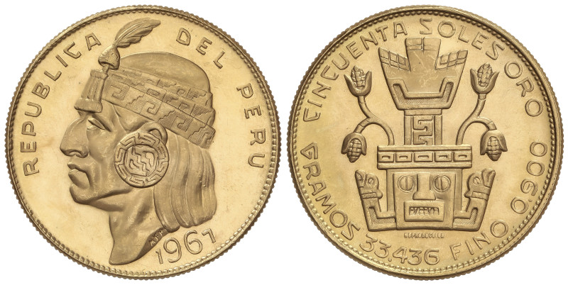 WORLD COINS: PERU
50 Soles. 1967. Anv.: Jefe inca Manco Capoc. Rev.: Reproducci...